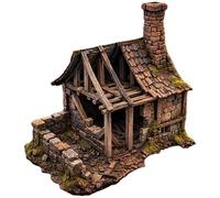 QP3D - Terreno medieval dañado de cabaña de 28 a 32 mm - Ruina de la ciudad de protección contra heladas para juegos de rol y escaramuzas, batallas de fantasía y juegos de guerra de mesa