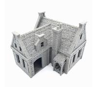 QP3D - Terreno modelo de casa de piedra de guerra, paisaje para juego de mesa escala 28-32 mm, edificio europeo medieval 16-20 siglo para RPG 2WW modelado ferroviario puertas móviles pintable
