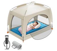 QPAU Cama inflable de viaje para niños pequeños con tienda de campaña, colchón de aire ligero inflable para niños con bomba de mano, solución portátil para dormir en interiores y exteriores, para