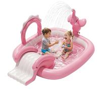 QPAU Piscina Hinchable Infantil Elefante con Tobogán y Rociador, Centro de Juegos de Agua con 4 Aros, 183 × 163 × 94 cm, Piscina Infantil para Jardín y Exterior, Regalo para Niños (Rosa)