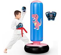 QPAU Saco Boxeo Niños, Bolsa De Boxeo Inflable De Pie para 3-8 Niños, Punching Ball Boxeo Regalos para Niños Y Niñas, Saco De Boxeo Set para Practicar Karate, Taekwondo, MMA (Rosa, 48 Inch)