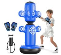 QPAU Saco de boxeo giratorio de 360° para niños, bolsas de boxeo más grandes de 64 pulgadas con guantes, bomba de mano y 6 objetivos, bolsa de boxeo inflable, regalos de karate para niños y niñas