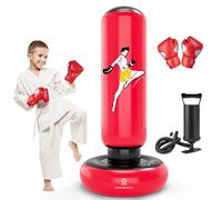 QPAU Saco de boxeo para niños con guantes de boxeo, 66 pulgadas más grande, estable, inflable, regalo para niños y niñas de 6 a 12 años, para practicar karate, taekwondo, artes marciales mixtas (rojo)