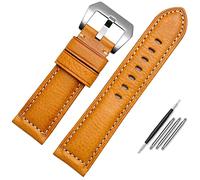 QPDRNC Correa de reloj de cuero para hombre, adecuada para Panerai Seiko Citizen Jeep, cadena de reloj de cuero italiano de 22 mm, 24 mm, 26 mm (color: amarillo plateado, tamaño: 22 mm)