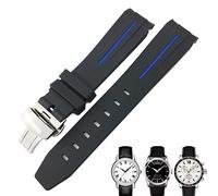 QPDRNC Correa de reloj de goma curvada de 19 mm y 20 mm para Tissot 1853 Lelocle PRC200 Rolex Submariner Hamilton Omega correa de reloj impermeable (color: negro azul, tamaño: 19 mm)
