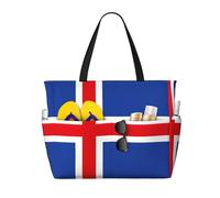 QPIPGER Bolsa de viaje grande con estampado de bandera de Islandia para mujer, impermeable, a prueba de arena, con bolsillos con cremallera