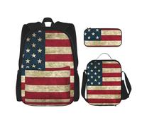 QPIPGER Mochila casual con estampado de bandera americana con lonchera térmica y juego de bolsa para lápices, bolsa Oxford 3 en 1