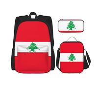 QPIPGER Mochila casual con estampado de bandera de Líbano con lonchera térmica y bolsa para lápices, bolsa Oxford 3 en 1