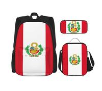 QPIPGER Mochila casual con estampado de bandera de Perú con lonchera térmica y bolsa para lápices, bolsa Oxford 3 en 1