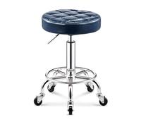 QPKZ Taburete Redondo De Cuero PU Reposapiés Ajuste De Altura,Taburete con Ruedas,Giratorio SPA Salón Taburetes De Masaje Silla De Trabajo,para Salón De Belleza, Silla PE Blue