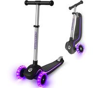 QPlay Patinete Niño Infantil 3 Ruedas Luminosas | Altura Regulable | Luces LED en la Base y en Las Ruedas | Diseño Estable y Visible | Patinete Plegable Niño con Puños Antideslizantes (Morado)