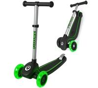 QPlay Patinete Niño Infantil 3 Ruedas Luminosas | Altura Regulable | Luces LED en la Base y en Las Ruedas | Diseño Estable y Visible | Patinete Plegable Niño con Puños Antideslizantes (Verde)