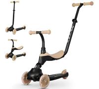 Qplay SEMA Patinete 3 en 1 para Niños con Luces LED, Correpasillos y Patinete Evolutivo, Modo Empuje Parental, Manillar Ajustable, Ruedas de Goma Sin Pinchazos, Freno Trasero, 36-72 Meses (Beige)