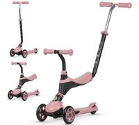 Qplay SEMA Patinete 3 en 1 para Niños, Correpasillos y Patinete Evolutivo, Modo Empuje Parental, Manillar Ajustable, Ruedas de Goma Sin Pinchazos, Freno Trasero, 36-72 Meses (Rosa)