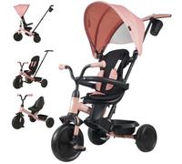 Qplay Triciclo Evolutivo Elite Platinum 6 en 1 con Asiento Giratorio 360° | para Niños de 10 a 36 Meses - Control Parental, Capota XL, Reposapiés y Chasis Metálico - Colores Gris, Verde y Rosa (Rosa)