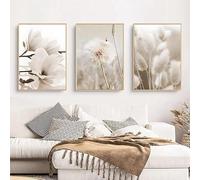QPLGTU Cuadro decorativo de arte moderno, estilo bohemio, color beige, planta y flores, póster de decoración natural, para sala de estar, sin marco (A 5,70 x 100 cm x 3)