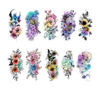 Qpout 10 Hojas De Tatuajes Temporales En Acuarela, Pegatina De Tatuaje EstéTico De Media Manga 3d, Hermosos Y Realistas, Grandes Tatuajes Temporales Coloridos De Animales