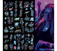Qpout 10 Hojas de Tatuajes Temporales Musicales Que Brillan En La Oscuridad, Guitarra Rock and Roll Azul Luminosa Y Estrellas. Pegatinas de Tatuajes Falsos Para Fiestas de CumpleañOs TemáTicas