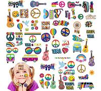 Qpout 10 Hojas Tatuajes hippies Temporal Surtido Moderno Hippie Pegatina Flower Power Signo de amor y paz Tatuajes geniales para adultos y niños Hippie Groovy Party Favor Accesorio hippie