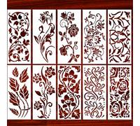 Qpout 10 Plantillas de Borde de Flores Grandes, 11.8x5.9 in Plantillas de Esquina para Pintar en la Pared Muebles de Madera Panel de Porcelana Piso Marco de Fotos Álbum de Recortes