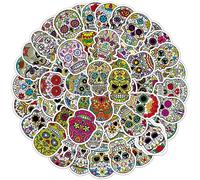 Qpout 100pcs Halloween Sugar Skull Stickers, Dia de Los Muertos Mexican Day of Dead Stickers Decalcomans Laptop Sugar Skull impermeable Calcomanías para botellas de agua Equipaje Computer Skateboard