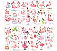 Qpout 10pcs Flamingo Tatuajes,Hawaiian Tropical Luau Tatuajes Temporales para Niños,Rosa Lindo Verano Cara Falsa Pegatinas,Niñas Baby Shower Premios Recompensas Flamingo Party Suministros