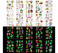 Qpout 10PCS Luminoso Verano Playa Piscina Hawaiian Luau Temática Tatuajes Temporales para Niños Adultos Tatuaje Pegatina para Fiesta Tropical Suministros de Decoración Carnaval Fiesta de cumpleaños