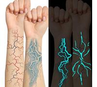 Qpout 12 Hojas de Tatuajes Temporales que Brillan en la Oscuridad, Patrones de Rayos Anime Cosplay Tamaño Grande Pegatinas de Arte Corporal para Raves, Halloween y Fiestas de Baile