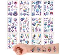 Qpout 12 partituras Notas musicales Purpurina Tatuajes temporales, tatuajes falsos Pegatinas para chicos Chicas Decoraciones de fiesta con temática musical Música Detalles de fiesta
