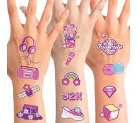 Qpout 130pcs Y2K 2000s Glitter Silver Tatuajes Temporales Decoración de la fiesta Y2K, 2000's Party 00s Pink Face Fake Tattoo Gifts Despedida de soltera Pegatinas de cumpleaños para niños y niñas