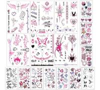 Qpout 16 Hojas Y2k Tatuajes Temporales Realistas, Impermeable Sexy Barriga Busto Cintura Cintura Espalda Tatuajes de Arte Corporal Falso Pegatinas Para Mujeres Chicas Despedida de Soltera
