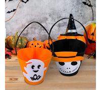 Qpout 2 Cubos de Halloween para niños, Cubo de Fieltro para Dulces de Halloween para niños y niñas, Bolsas Grandes para Trucos o Dulces con asa, Bolsas de Dulces de Halloween (Fantasma, Esqueleto)
