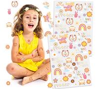 Qpout 2 Hojas Hippie Tatuaje Temporal Moda Hippie Flor Tatuaje Pegatina Cara Tatuajes para Adultos y Niños Amor y Signo de la Paz Tatuaje Temporal Dos Groovy Decoraciones de Fiesta Accesorios Hippie