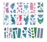 Qpout 20 Hojas de Tatuajes Temporales con Escamas de Sirena, Escamas de Pescado Bajo el Mar, Maquillaje de Disfraz, Pintura Facial, Pegatinas de Tatuajes para Carnaval, Cosplay y Fiestas