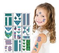 Qpout 20 Hojas Tatuajes temporales con escamas de sirena para niñas mujeres niños, Tatuajes con temática de sirena para rostro, manos y cuerpo, accesorios de maquillaje de sirena