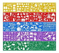 Qpout 20 Piezas Plantillas de Dibujo en Color para niños, Plantillas de Pintura plástica para niños cumpleaños Halloween Navidad Dinosaurio Fiesta Regalo Suministros Herramienta de Pintura Preescolar
