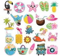 Qpout 23 Stück Sommer Bügel auf Patches für Rucksäcke, süße Vintage Strand Ozean Kokosnuss Thema bestickte Reparatur Dekoraktive Applikationen zum Aufnähen Kleidung, Hemd, Hüte, Jeans, DIY