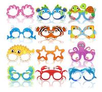 Qpout 24 piezas Gafas Decorativas para Fiestas de Animales del Océano, Divertido Accesorio de Fotos Bajo el Mar con Marco de Gafas de Papel, Suministros para Fiestas de Cumpleaños con Temática Marina