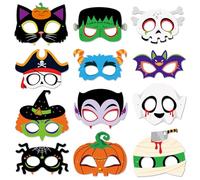 Qpout 24pcs Máscaras de Halloween para niños, Dibujos animados Gato negro Calabaza Araña Bruja Murciélago Máscara de papel para ojos Accesorios de fotomatón para fiesta de Halloween Favor