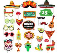 Qpout 25PCS Mexico Fiesta Photo Prop Mexican Carnival Party Suministros de decoración para May Day Selfie Party Supplies Fiesta Photo Decoration Fiesta temática Mexicana