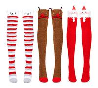 Qpout 3 Pares De Calcetines Navideños Por Encima De La Rodilla, Calentadores De Piernas De Vellón Térmico, Calcetines De Salón Cálidos y Esponjosos, Lindos Calcetines Para El Hogar Para El Invierno