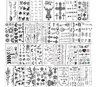 Qpout 300 tatuajes temporales para mujeres niñas hombres niños niños pegatinas negras impermeables alces, llaves, diamantes,tatuajes de mariposa para regalos de fiesta de cumpleaños 30 hojas