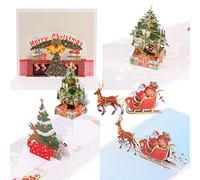 Qpout 4Pack Tarjetas de felicitación de Navidad,3D Pop Up Merry Christmas Cards with Envelopes Santa Claus, Christmas Tree, Reindeer Handmade Cards for Xmas Christmas New Year Decoration
