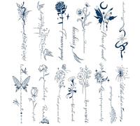 Qpout 6 Hojas Tatuajes Semipermanentes para Mujeres Chicas Impermeables Realistas de Flor Mariposa Luna Pegatinas de Tatuajes Temporales Falsos Duran 1-2 Semanas