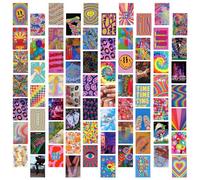 Qpout 70pcs Hippie Trippy Aesthetic Pictures Posters Kit de collage de pared, Carteles psicodélicos Imágenes estéticas de pared Cool Abstract DIY Neon Rock Trippy Dorm Decor Display (4x6 pulgadas)