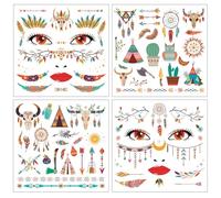 Qpout 8 Hojas Bohemio AtrapasueñOs Bohemio Indios Tatuajes Temporales En La Cara, Elementos Bohemios Impermeables Pegatinas De Tatuajes De Pueblos IndíGenas Para Hombres Maquillaje Halloween