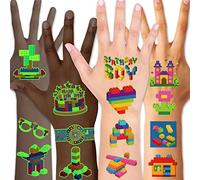 Qpout 8 Hojas Brillan En La Oscuridad Bloque De ConstruccióN Tatuajes Temporales Para NiñOs 95pcs Ladrillos De ConstruccióN Luminosos Tatuajes Pegatinas Para NiñOs NiñAs Bloque De ConstruccióN
