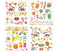 Qpout 8 Hojas Cara de Caramelo Tatuajes Temporales, Pastel de BastóN de Caramelo Candyland Maquillaje Para Fiesta de Piruletas Pegatinas Falsas de Tatuajes Para Disfraces de Feria Halloween
