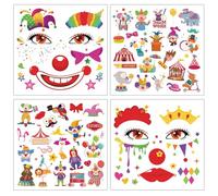 Qpout 8 Hojas Cara De Payaso Tatuajes Temporales Maquillaje De Joker Mono, Arte Corporal Impermeable Pegatinas De Tatuajes Falsos Para Mujeres Hombres Y Adultos Disfraz De Feria De Halloween