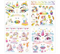 Qpout 8 Hojas de Rostro de Unicornio Tatuajes Temporales, Unicornios Monos, Maquillaje de Ojos, Arte Corporal Impermeable, Tatuajes Falsos Impermeables, Pegatinas Para Chicas